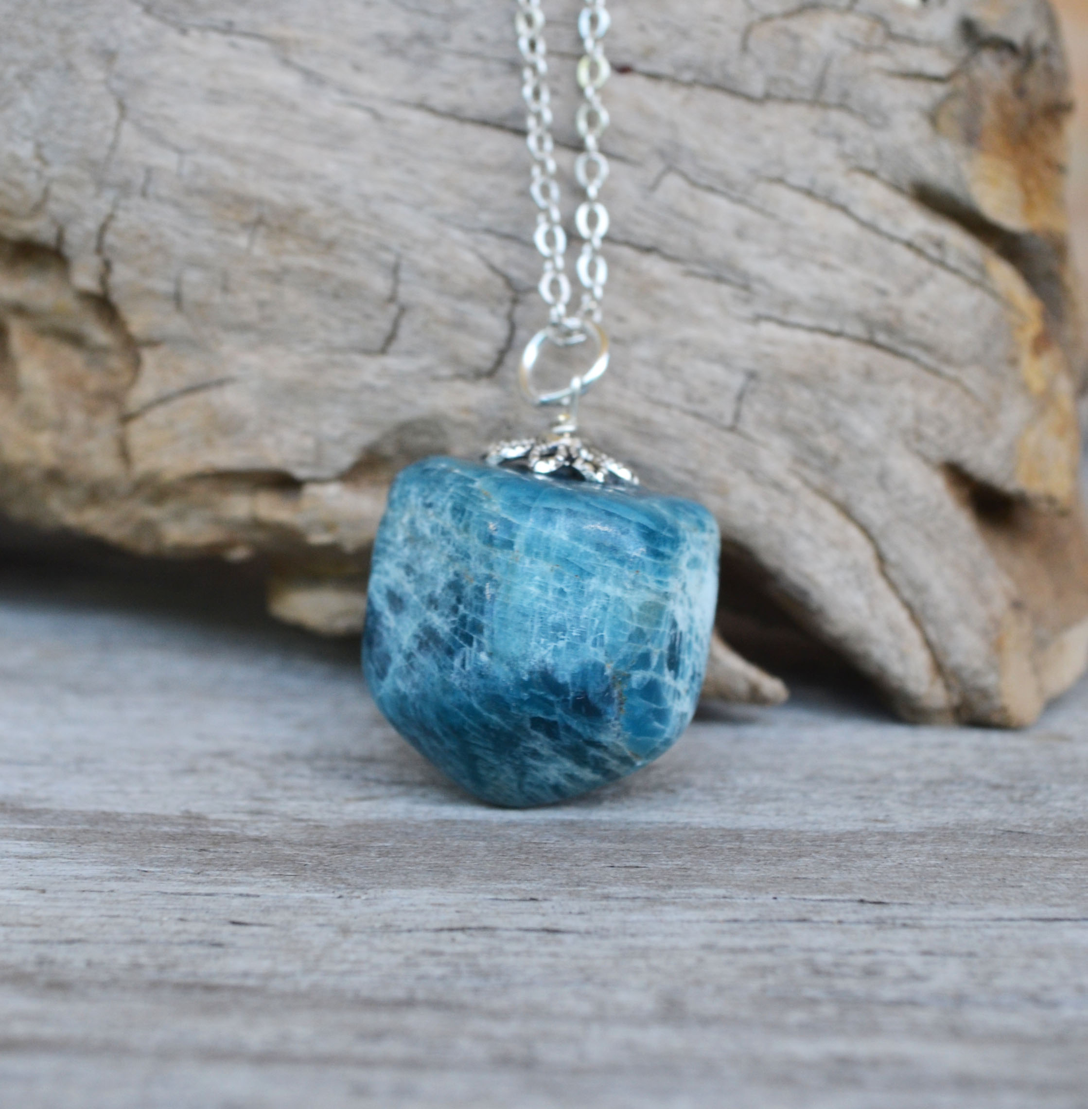 Apatite Necklace, Blue Stone Necklace,Gem, Reiki, Healing Stones, Rocks