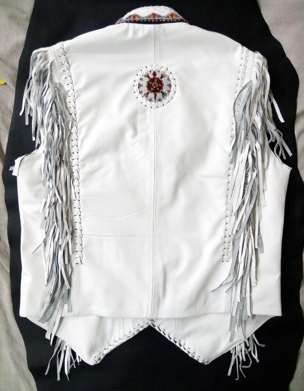 Womens white color western style cowgirl fringe Vest jacket, bones