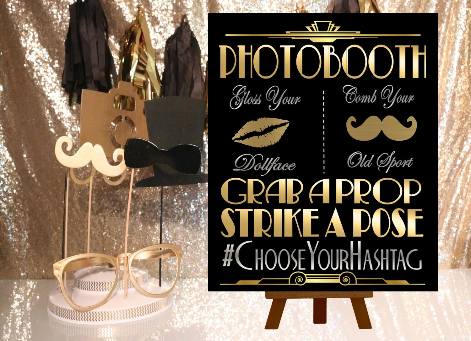 Digital File Phootbooth Sign Wedding Hashtag Gatsby Party