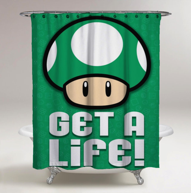 Green Mushroom Mario Bros Custom Shower Curtain Print On