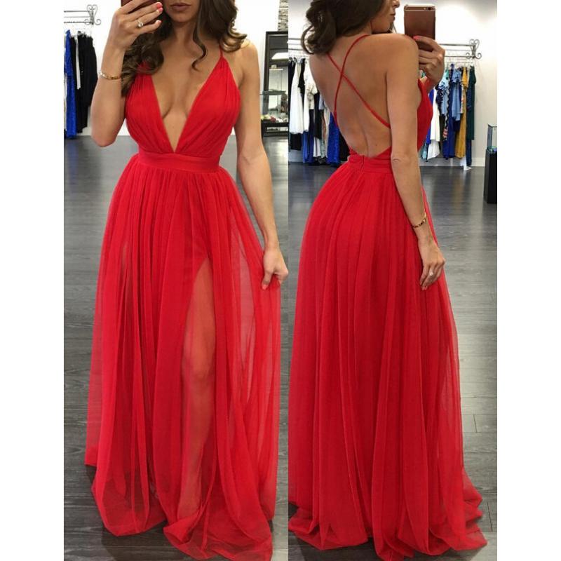red chiffon formal dress