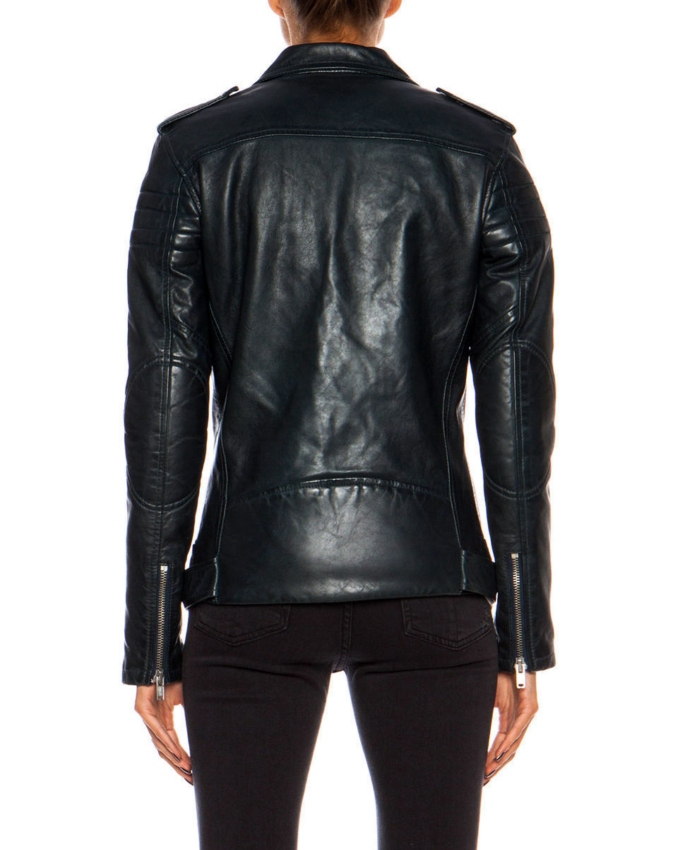 Womens Leather Jacket Genuine Lambskin Real Biker Motorcycle Slim Fit Coat Black