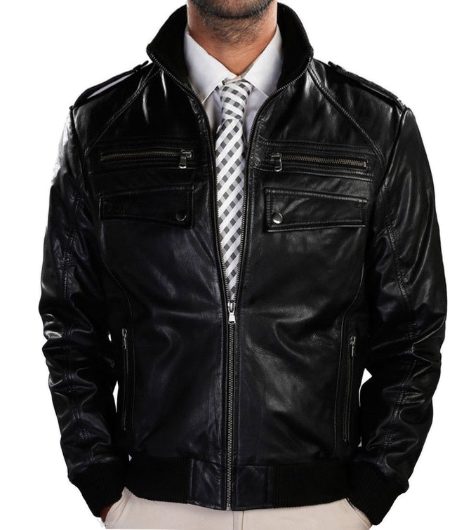 Men's Leather Jackets Bomber Style Soft Lambskin Jacket Online Sale