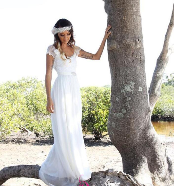 Cap Sleeve Beach Wedding Dresses