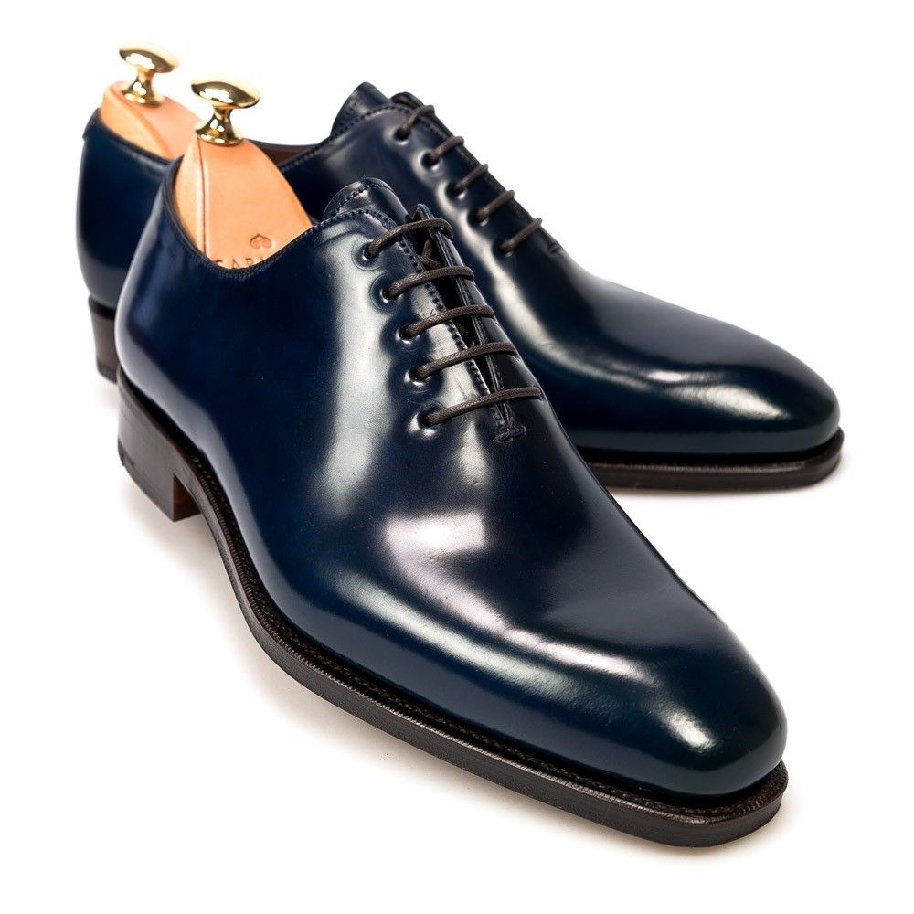 Handmade Navy Blue Oxford Leather Men S Dress Office Shoes Plain