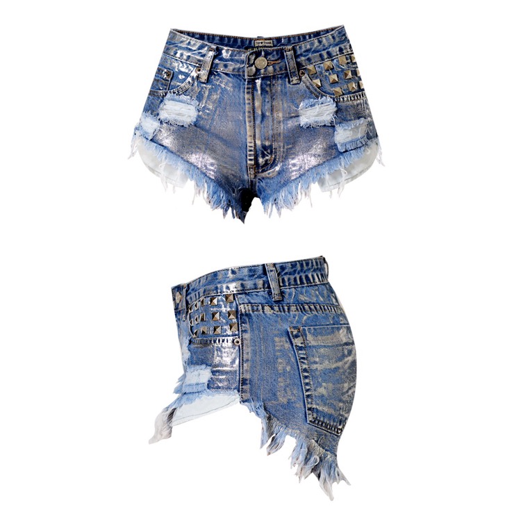 metallic denim shorts