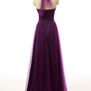 chiffon halter bridesmaid dress with tulle bow