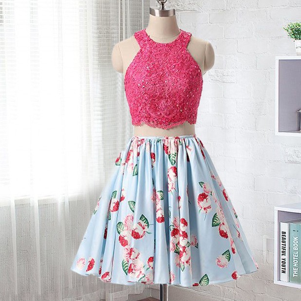 two piece floral homecoming dress