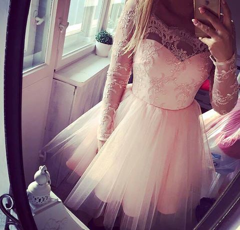Pink Long Sleeve Puffy Dress