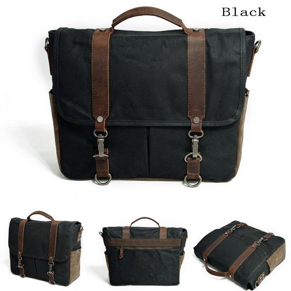 Retro waxed canvas messenger bag briefcase for men with ...
