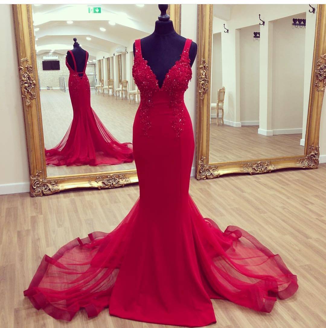 Prom Dresses 2017 Back Open Red Mermaid Evening Dresses D2m