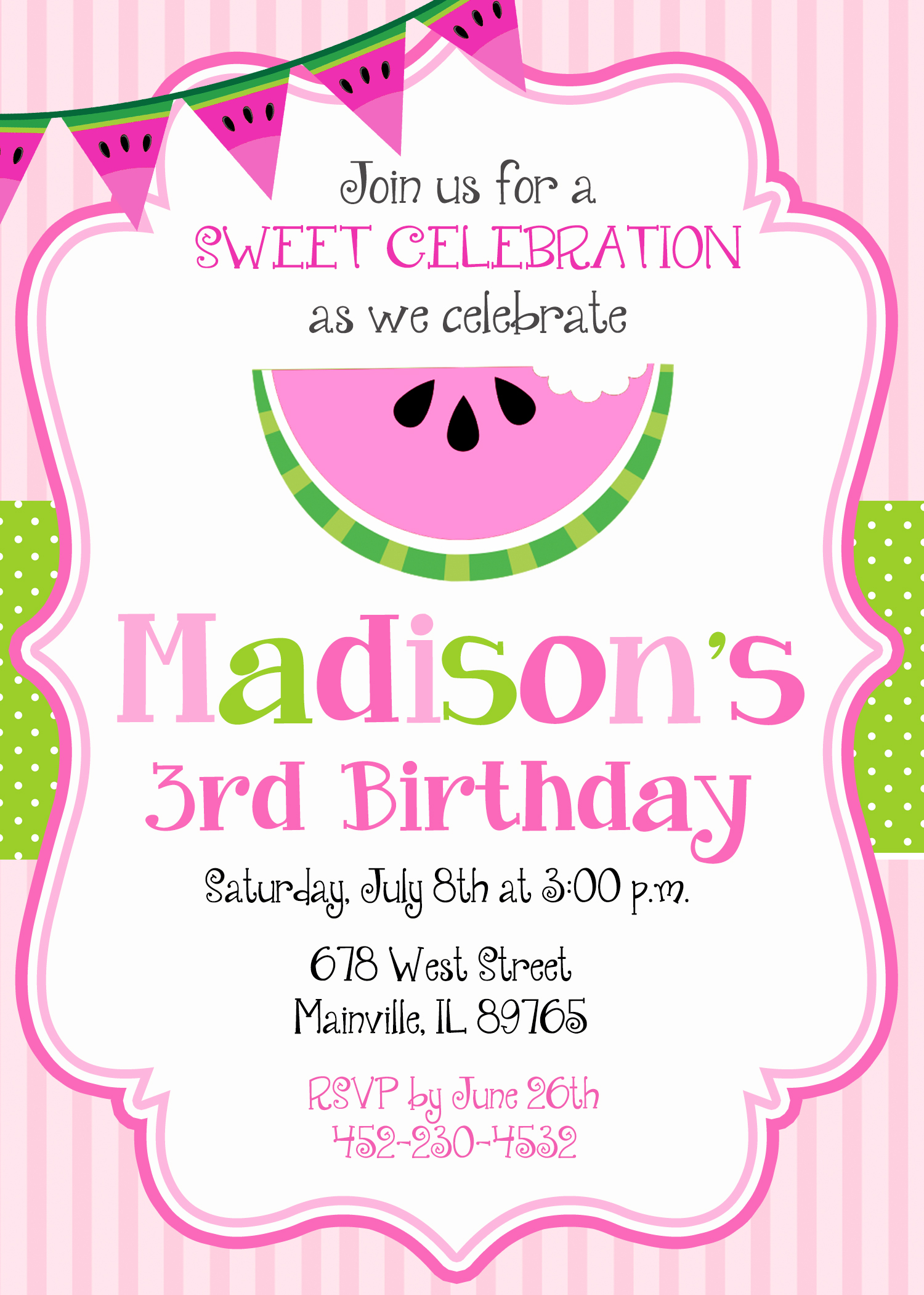 watermelon birthday party invitation watermelon melon fruit