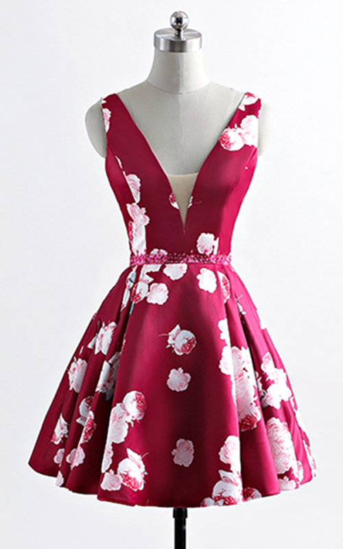 red floral homecoming dresses