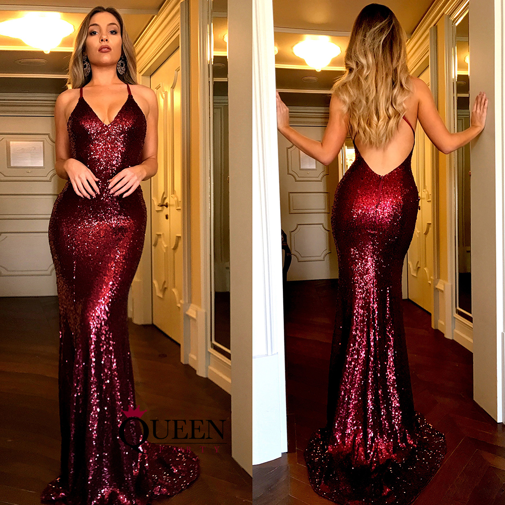 Prom Wine Sequin Dress