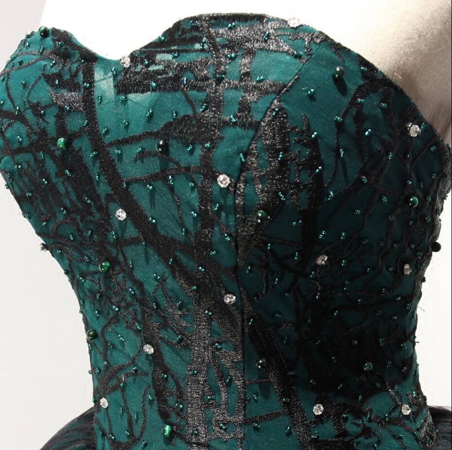Dark Green Long Cheap Prom Dress Corset