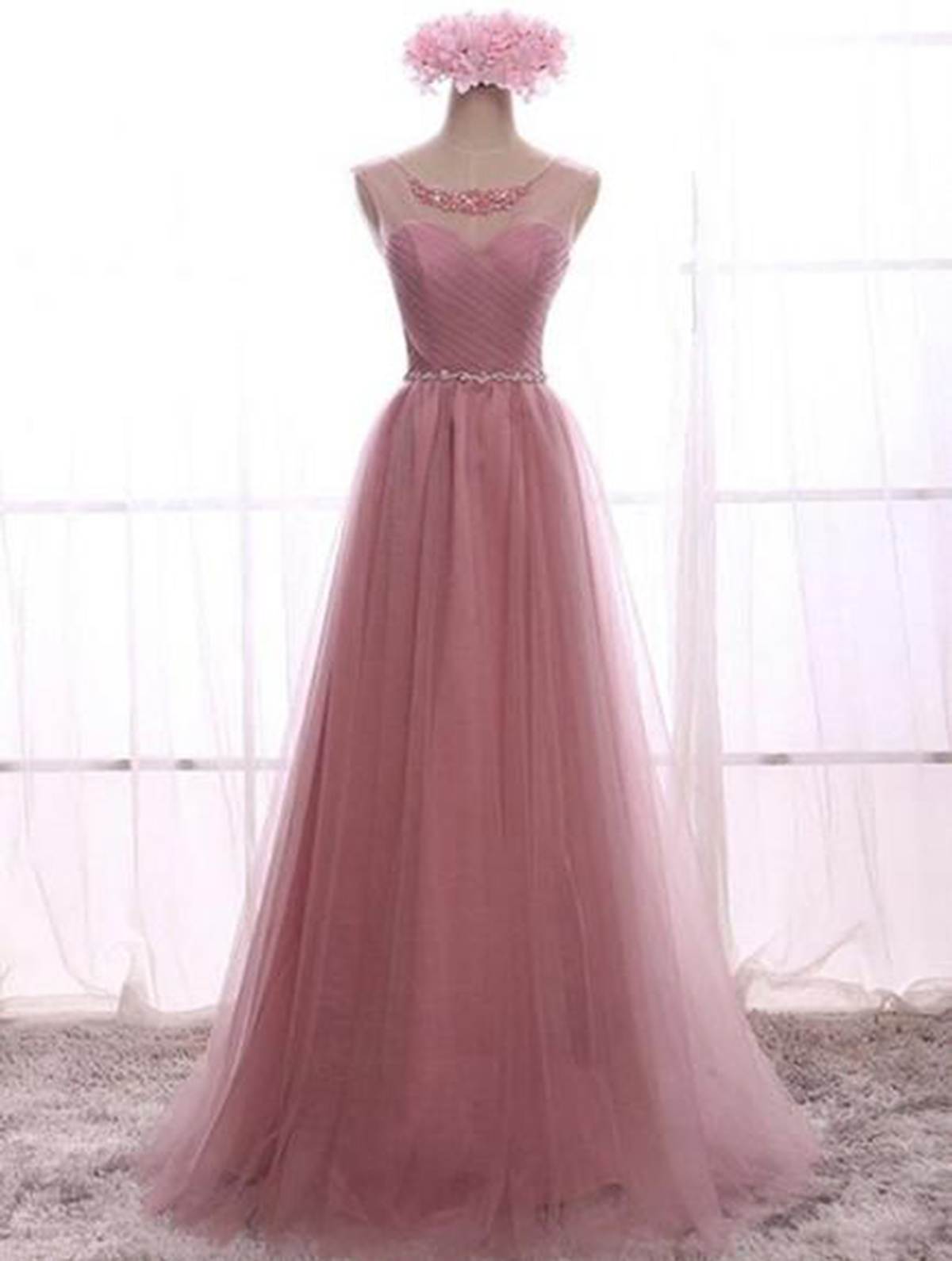 pink colour long dress