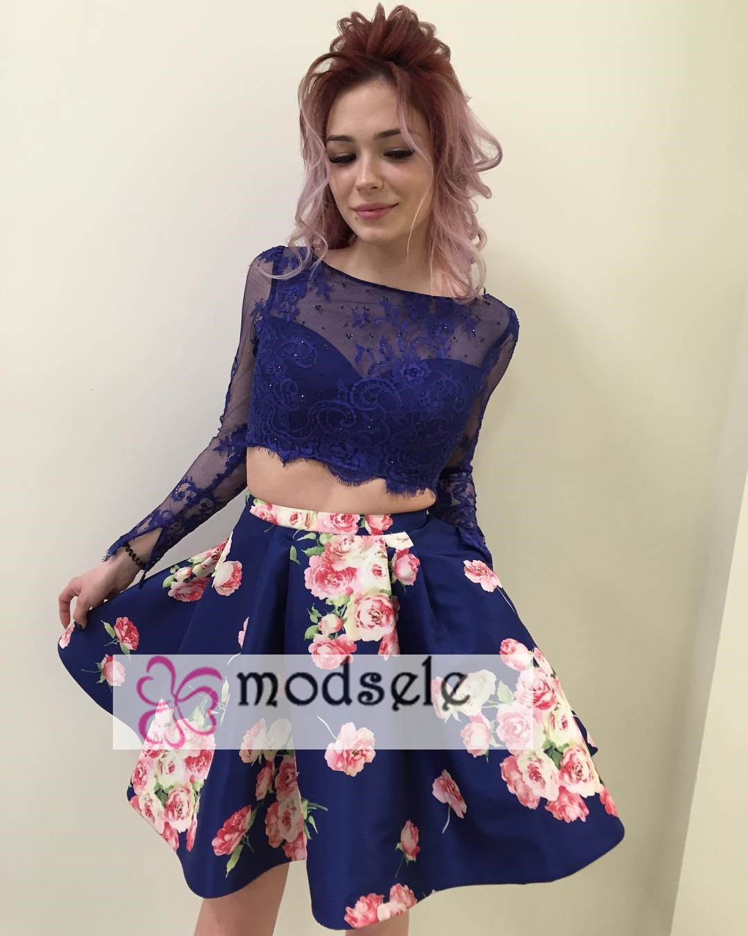 two piece floral homecoming dress