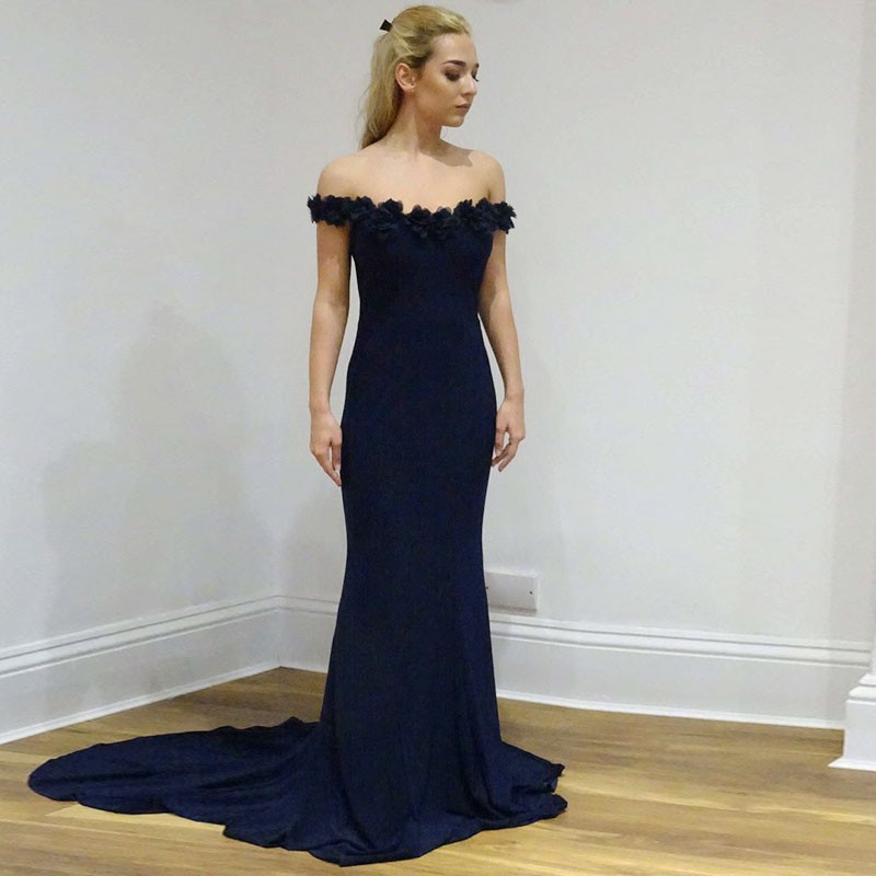 Bateua Prom Dress Navy