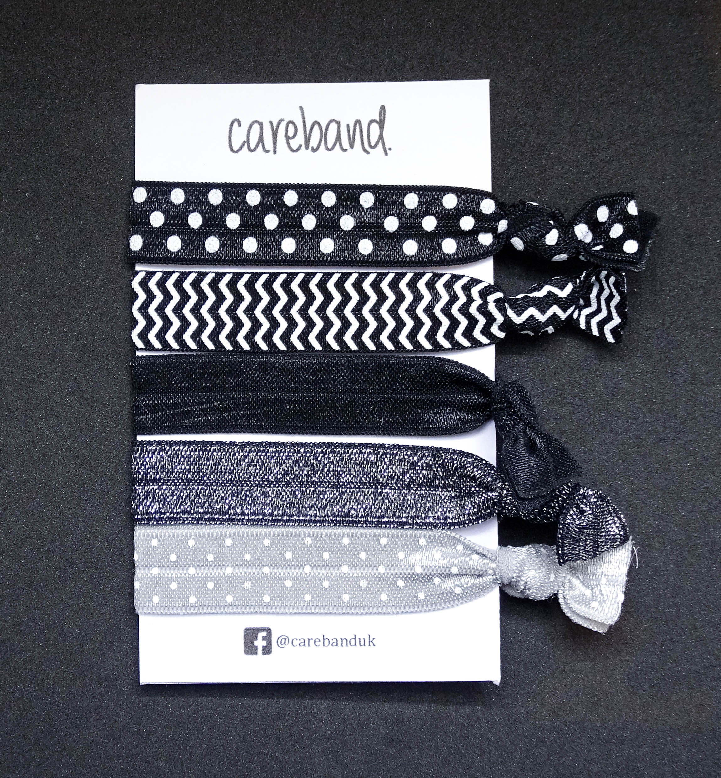 Set Of 5 Black White Print Creaseless Hair Ties No Damage Gentle