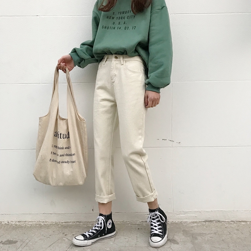 beige boyfriend jeans