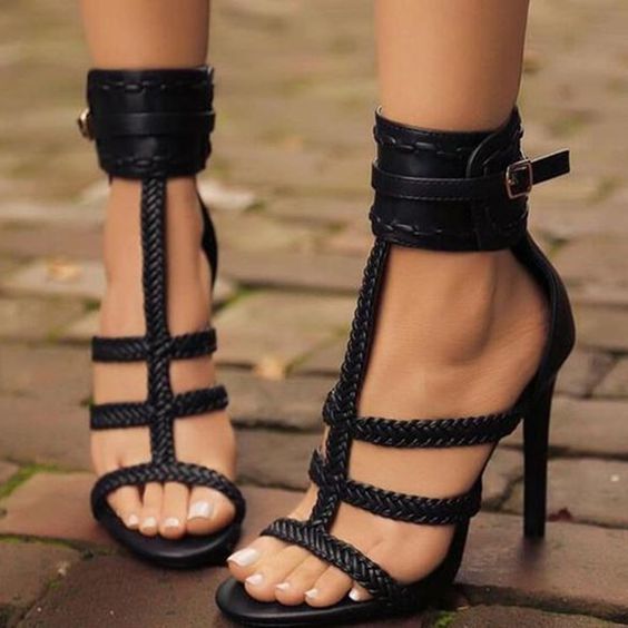 Black Open Toe Stiletto Heel Sandals Q0109 · Eoooh · Online Store