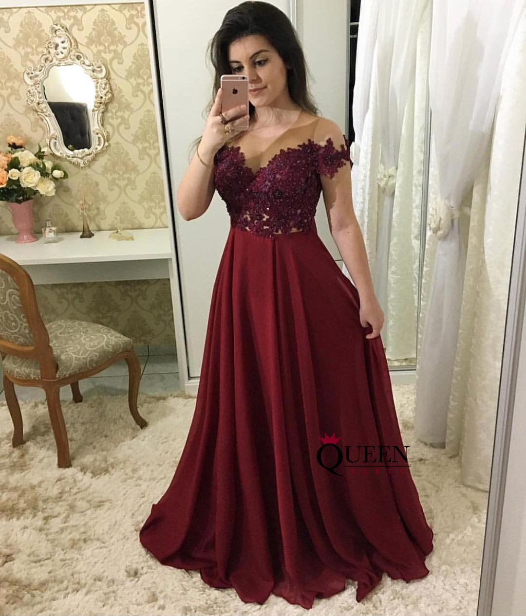 red lace chiffon gown dress