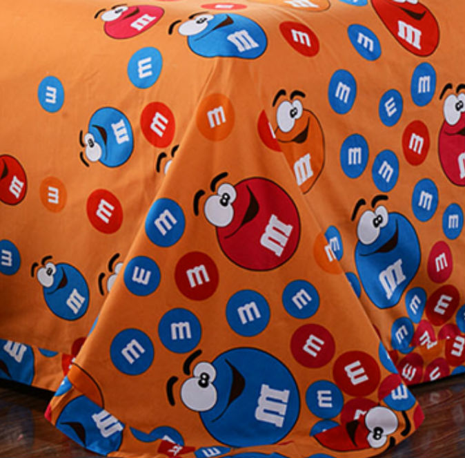 M M Cartoon Queen Size Orange Color Bed Sheet 4pcs Cotton