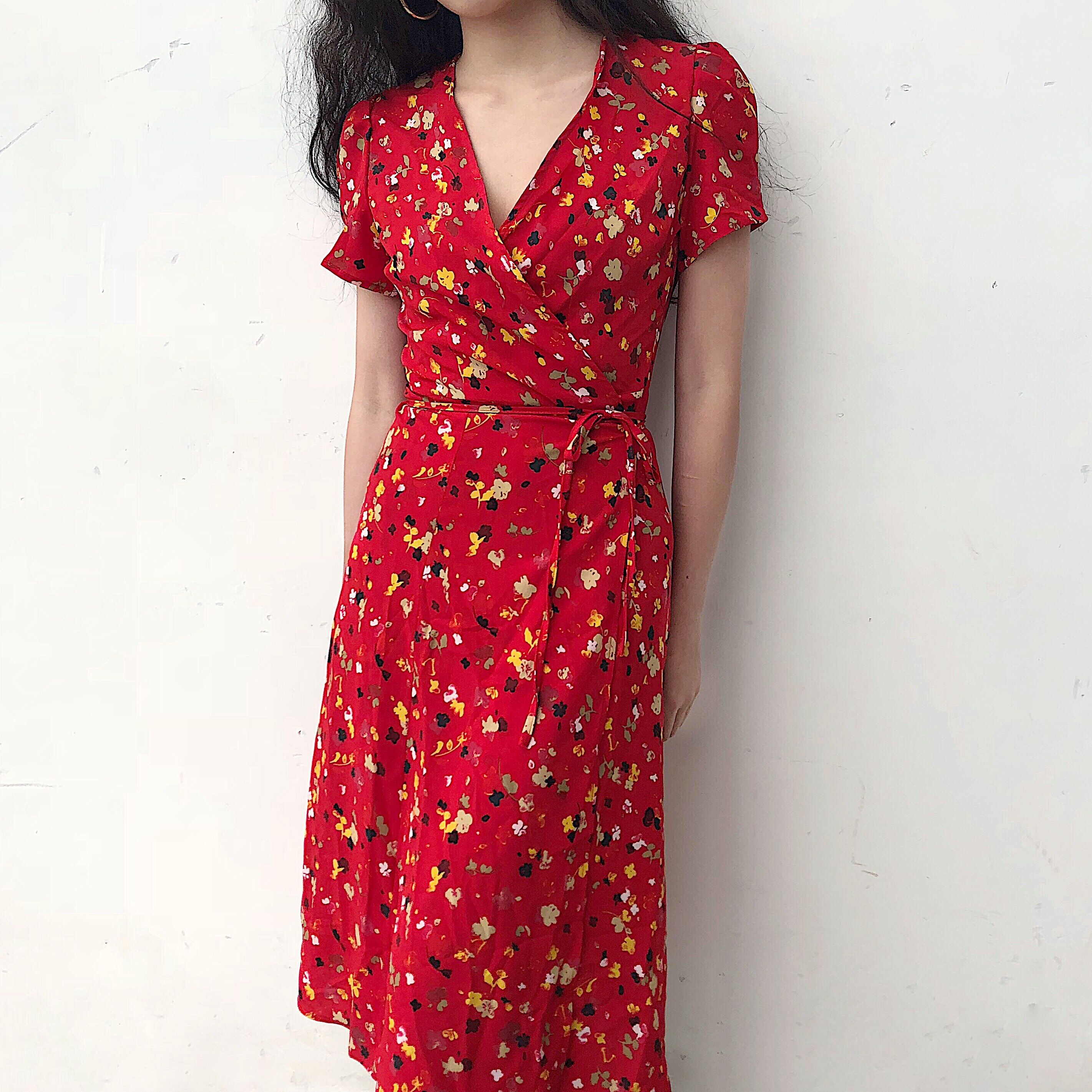 Retro Style Sexy VNeck Cherry Long Floral Dress · FE CLOTHING · Online