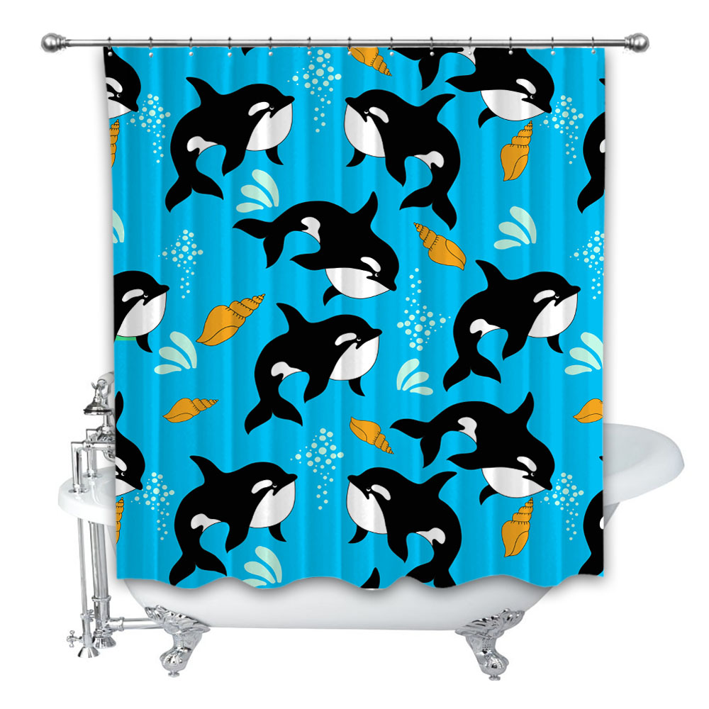 Orca Whale With Sea Seamless Custom Shower Curtain 100 Polyester