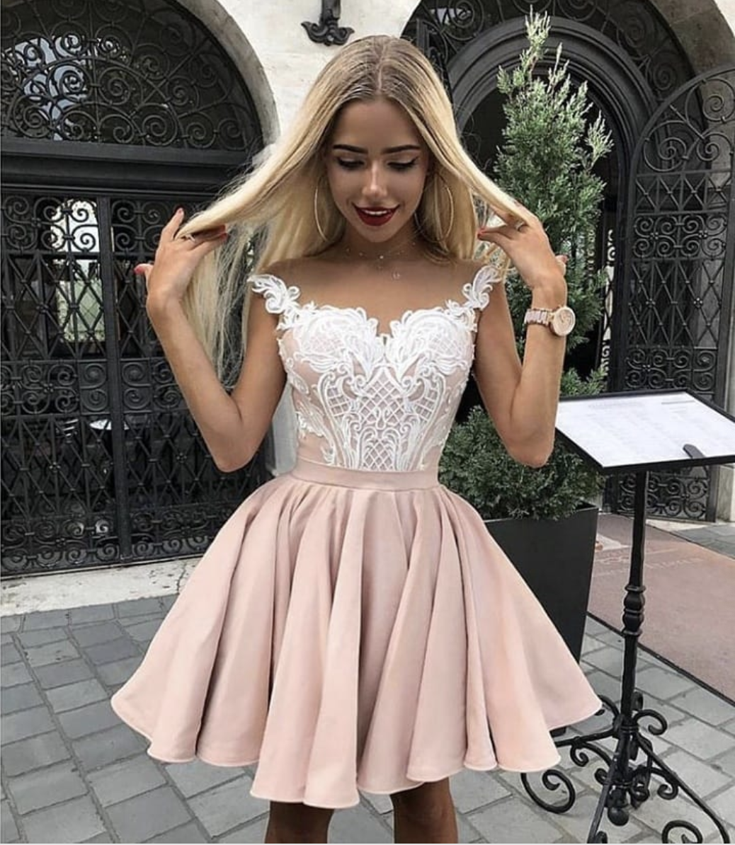 pink satin lace dress