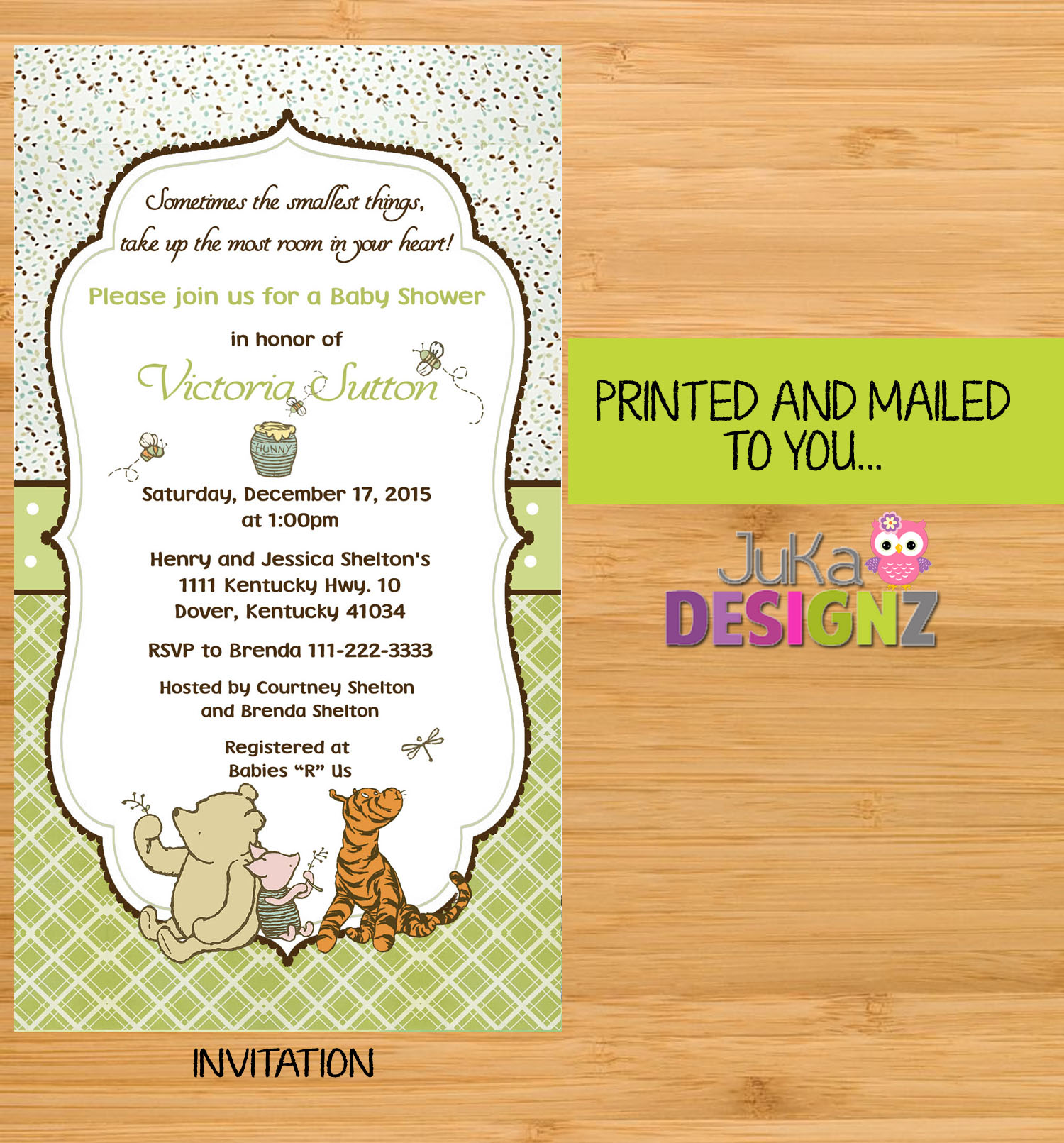 Classic Winnie The Pooh Shower Invitations Neutral Printed And