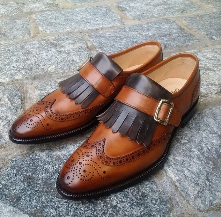 Handmade Men�s Monk Shoes, Men�s Dark Brown Black Leather