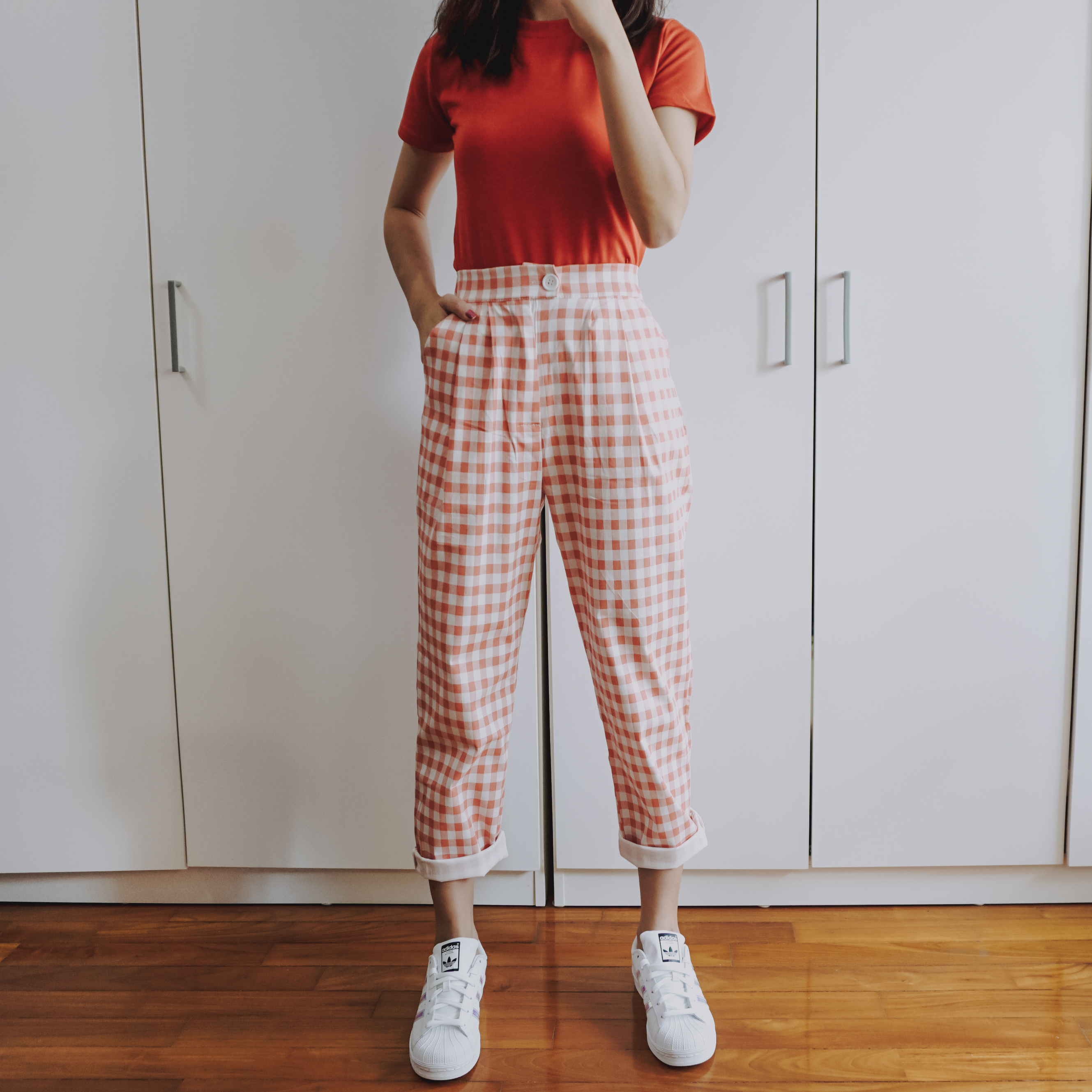 Pink and white checkered pants Clearance