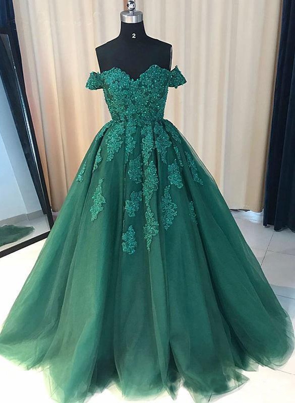 green lace ball gown