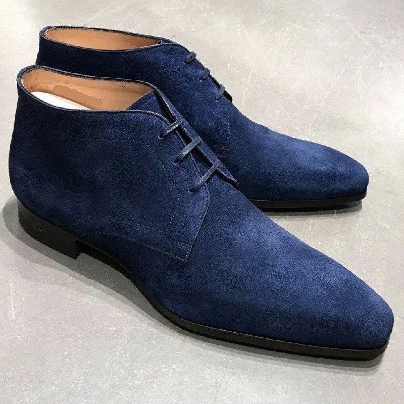 Elegant Handmade Blue Suede Chukka Boots, Men’s Dress