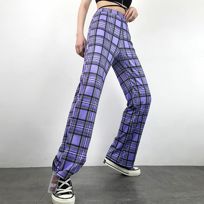 purple tartan pants