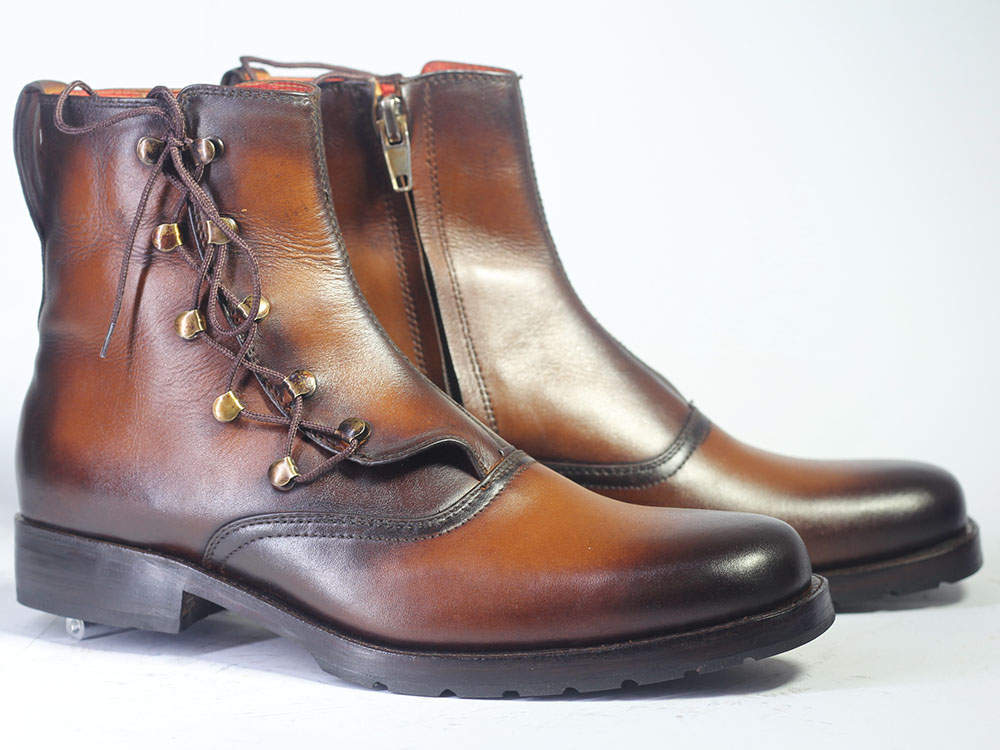 Men's Handmade Brown Ankle High Bespoke Zide Zipper Leather Boot on Storenvy