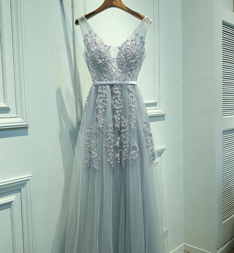 Grey lace prom dress Clearance