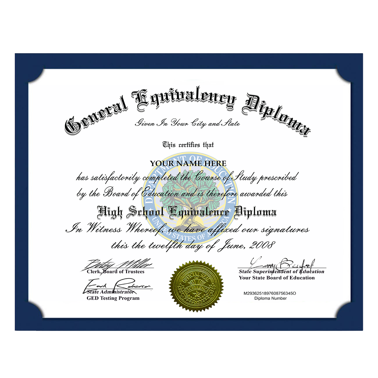 Looks Real Free Leatherette Diploma Holder Included Ged Diploma Novelty High School Equivalency Diploma Personalized With Your Info General Education Diploma Office Products Teaching Materials Jasontammemagi Com