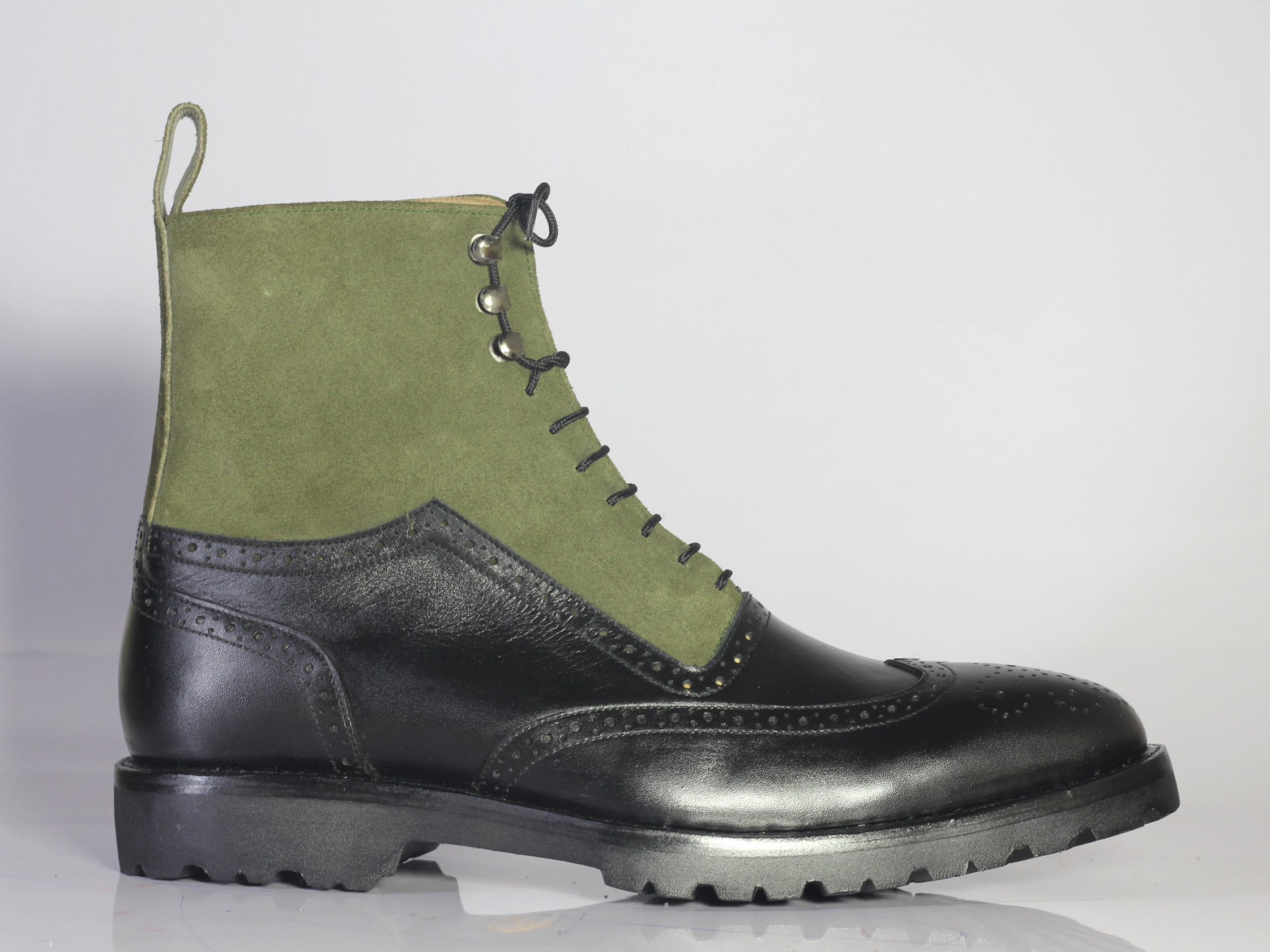 olive green leather booties