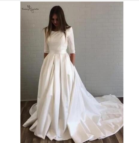 Elegant Satin Wedding Gowns O Neck Half Sleeves A Line Simple Bride Dress Vestido De Noiva Robe De Mariee Joepaldress Online Store Powered By Storenvy