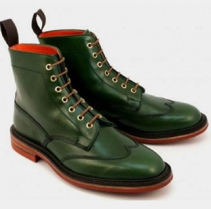 green leather boots