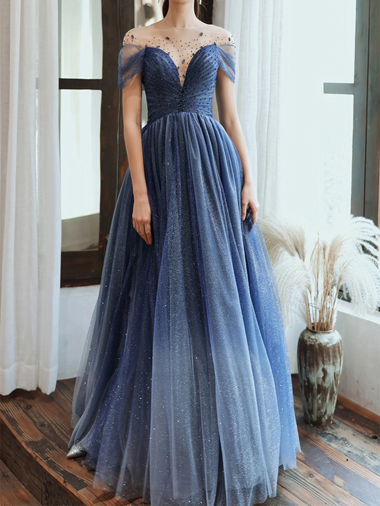 Sparkly A-line V-neck Short Prom Dresses Navy Blue Homecoming Dresses main image 1