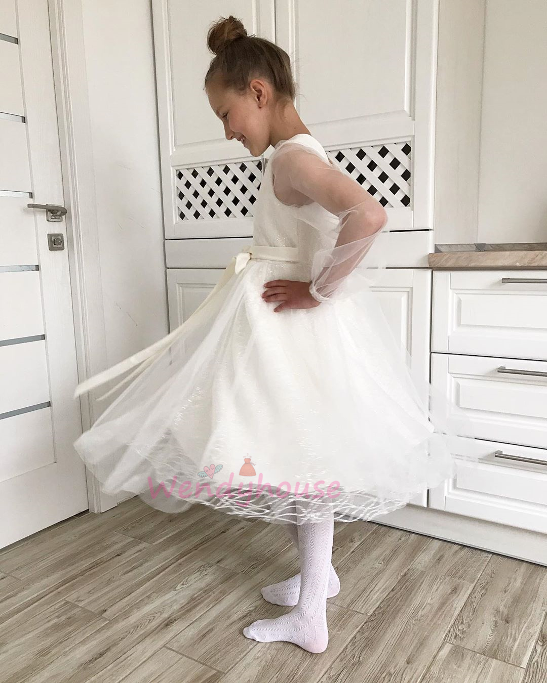 ivory tea length flower girl dress