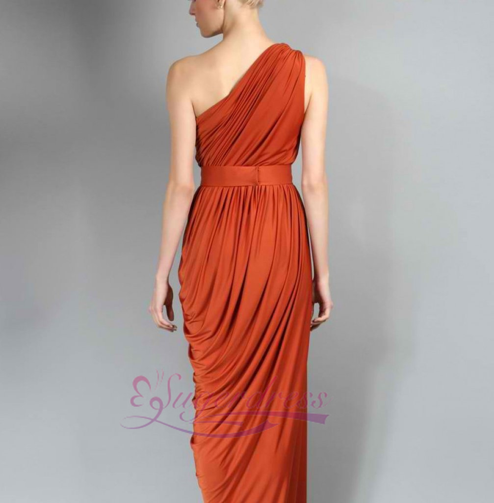 orange and white one shoulder dress