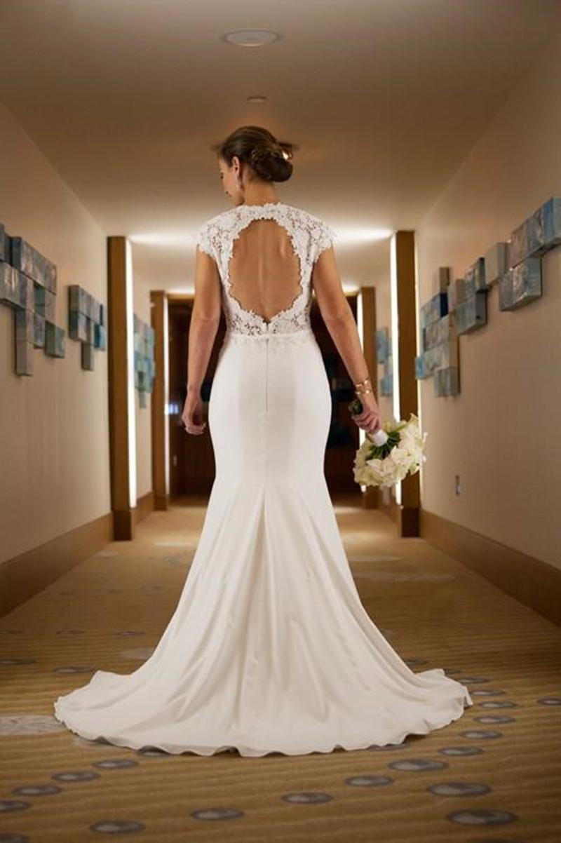 Backless Cap Sleeve Wedding Dress / Elegant Applique Backless Mermaid