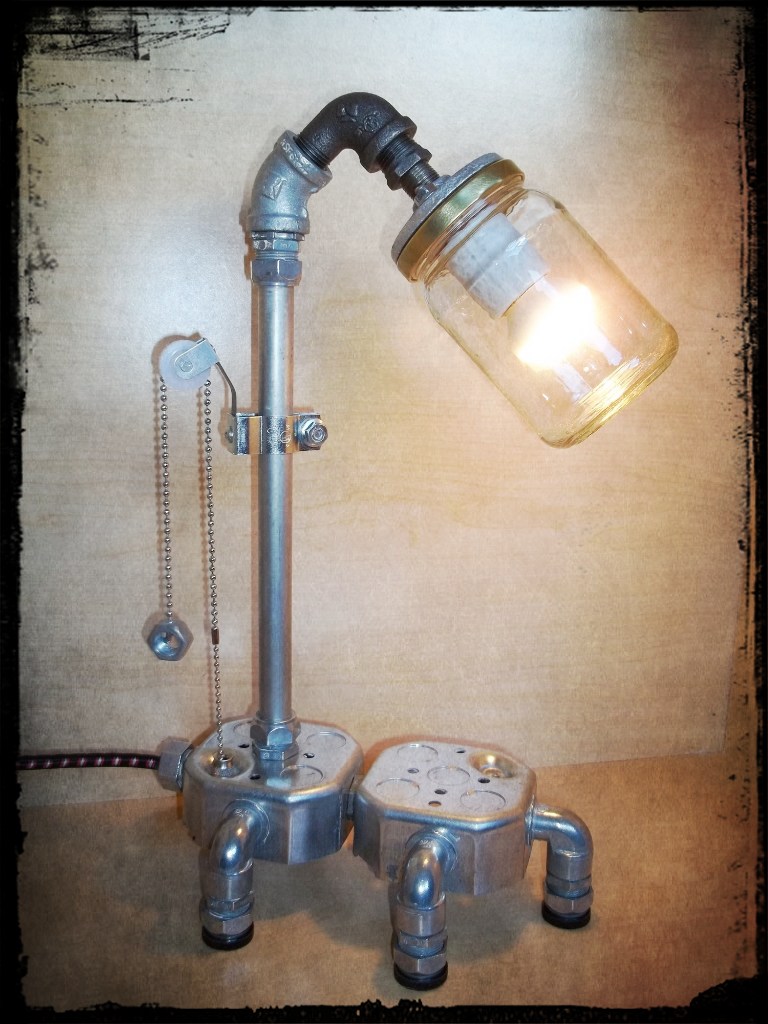 Repurposed Minimalist Electrical Conduit And Glass Jar