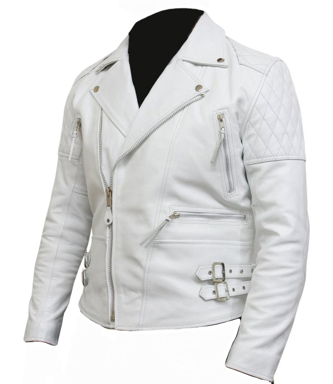 white mens biker jacket